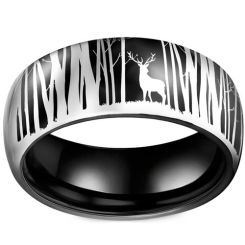 **COI Titanium Black/Silver Deer Tree & Forest Ring-9914AA
