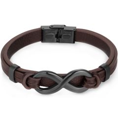 ***COI Black Titanium Infinity Genuine Leather Bracelet With Steel Clasp(Length: 8.27 inches)-00122AA