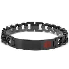 ***COI Black Titanium Medical Alert Bracelet With Steel Clasp(Length: 8.27 inches)-00129AA