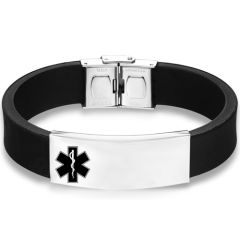 ***COI Titanium Medical Alert Rubber Bracelet With Steel Clasp(Length: 8.27 inches)-00154AA