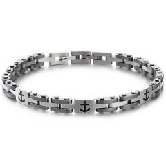 ***COI Titanium Black Silver Anchor Bracelet With Steel Clasp(Length: 8.66 inches)-00167AA