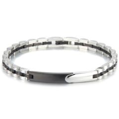 ***COI Titanium Black Silver Bracelet With Steel Clasp(Length: 8.07 inches)-00175AA