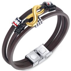 ***COI Titanium Black Gold Tone Silver Red Infinity Genuine Leather Bracelet With Steel Clasp(Length: 8.27 inches)-00205AA