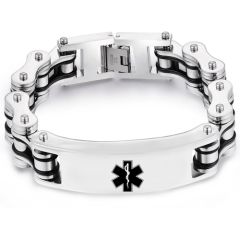 ***COI Titanium Black Silver Medical Alert Bracelet With Steel Clasp(Length: 8.86 inches)-00248AA