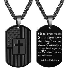 ***COI Titanium Black/Gold Tone/Silver Cross Pendant With American Flag-00318AA