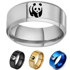 ***COI Titanium Black/Gold Tone/Silver/Blue Panda Beveled Edges Ring-00414AA