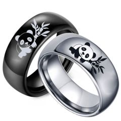 ***COI Titanium Black/Silver Panda Dome Court Ring-00415AA