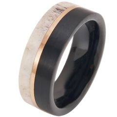 ***COI Tungsten Carbide Black Rose Deer Antler Ring-7565AA