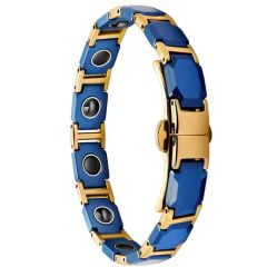 COI Gold Tone Titanium Black/Blue Ceramic Bracelet With Steel Clasp(Length: 8.27 inches)-9195AA