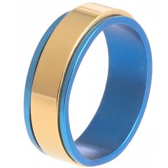 **COI Titanium Blue Gold Tone Step Edges Ring-9790AA
