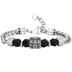 **COI Titanium Carnelian & Black Onyx Skull Bracelet With Steel Clasp(Length: 8.27 inches)-9807AA