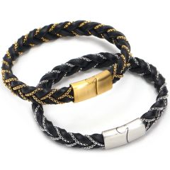 **COI Titanium Gold Tone/Silver Black Rubber Bracelet With Steel Clasp(Length: 7.87 inches)-9809AA