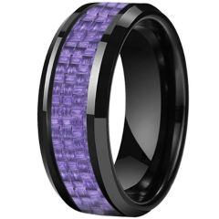 **COI Tungsten Carbide Black/Gold Tone/Rose/Silver/Blue Beveled Edges Ring With Purple Carbon Fiber-9849AA