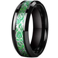 **COI Tungsten Carbide Black/Gold Tone/Rose/Silver/Blue Green Dragon Beveled Edges Ring-9854AA