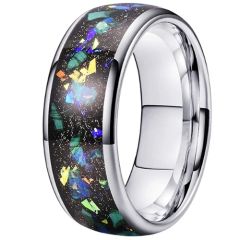 **COI Tungsten Carbide Meteorite & Crushed Opal Dome Court Ring-9858AA