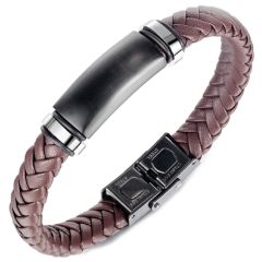 **COI Titanium Black Silver Black/Brown Genuine Leather Bracelet With Stainless Steel Clasp(Length: 8.27 inches)-9872AA