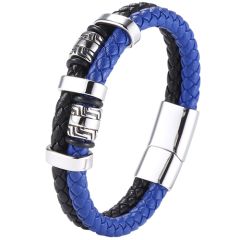 **COI Titanium Black Blue/Black Red/Blue Genuine Leather Bracelet With Stainless Steel Clasp(Length: 8.66 inches)-9885AA