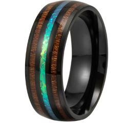 **COI Black Titanium Crushed Opal & Wood Dome Court Ring-9896AA