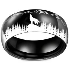 **COI Titanium Black/Silver Wolf Forest & Mountain Ring-9912AA