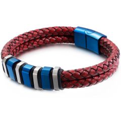 **COI Titanium Black Silver/Silver Genuine Leather Bracelet With Steel Clasp(Length: 8.27 inches)-9920AA