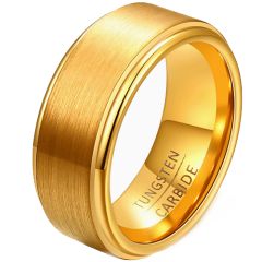 *COI Gold Tone Tungsten Carbide Polished Shiny Matt Step Edges Ring-TG1942A